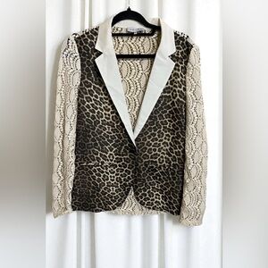 Adore Leopard & Lace Crochet Boho Y2K Edgy Blazer Size Small